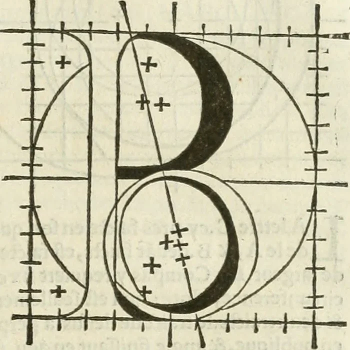 An illustration from Champ fleury : au quel est contenu lart & science de la deue & vraye proportio[n] des lettres attiques, quo[n] dit autreme[n]t lettres antiques, & vulgairement lettres romaines proportionnes selon le corps & visage humain ..., 1529, leaf 90