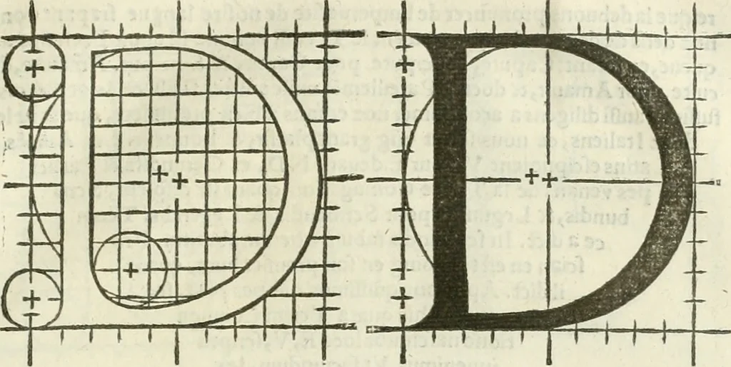 An illustration from Champ fleury : au quel est contenu lart & science de la deue & vraye proportio[n] des lettres attiques, quo[n] dit autreme[n]t lettres antiques, & vulgairement lettres romaines proportionnes selon le corps & visage humain ..., 1529, leaf 94