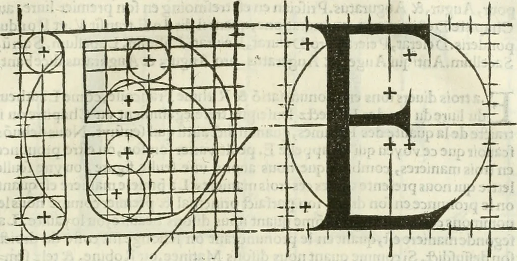 An illustration from Champ fleury : au quel est contenu lart & science de la deue & vraye proportio[n] des lettres attiques, quo[n] dit autreme[n]t lettres antiques, & vulgairement lettres romaines proportionnes selon le corps & visage humain ..., 1529, leaf 96