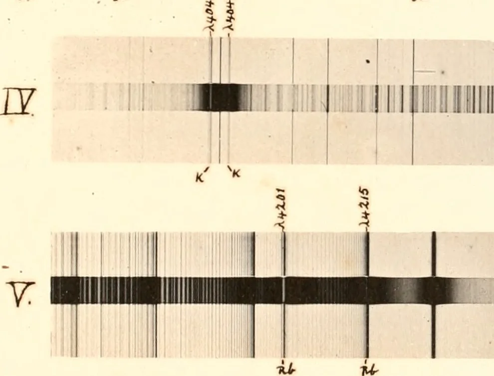 An illustration from Changes in the wave-frequencies of the lines of emission spectra of elements, 1897, leaf 334