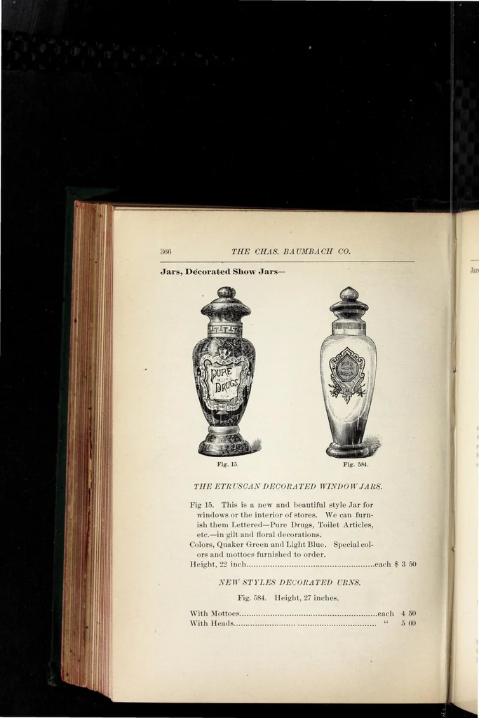 An illustration from The Chas. Baumbach Co., importers and wholesale dealers in drugs and chemicals, patent medicines, paints and oils, varnishes, window glass, druggists' and painters' sundries, etc., etc., Milwaukee, Wis, 1890, leaf 456