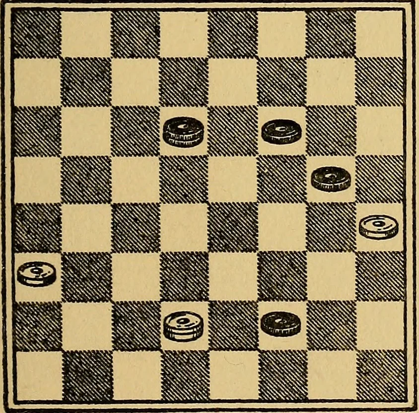 An illustration from Checker classics; the expert's handbook of American match games with analyses, notes, and diagrams, 1922, leaf 30