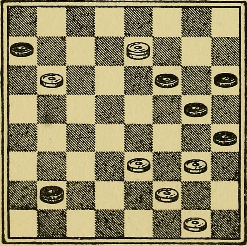 An illustration from Checker classics; the expert's handbook of American match games with analyses, notes, and diagrams, 1922, leaf 33