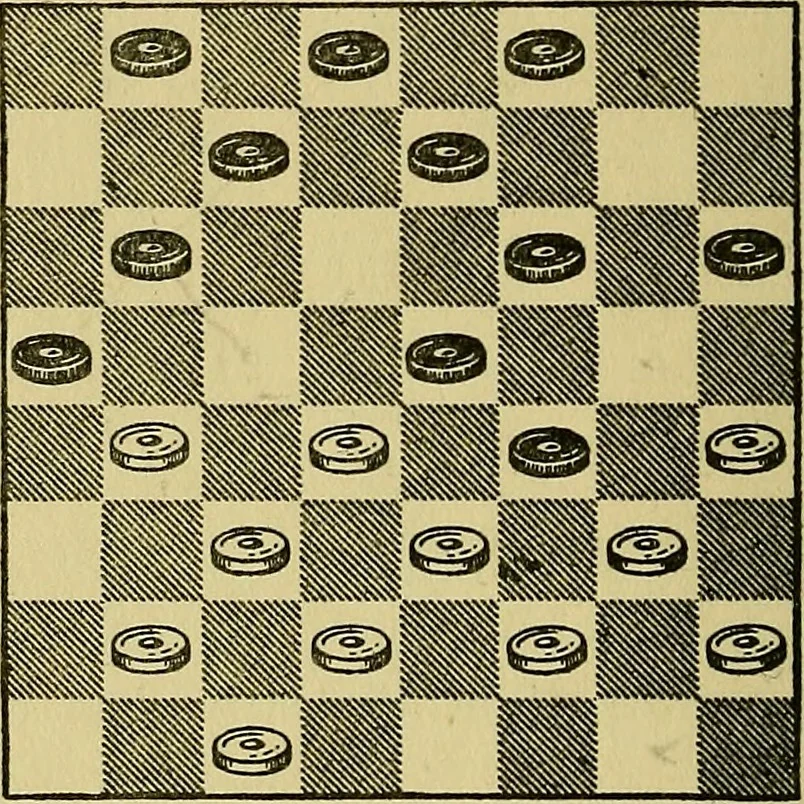 An illustration from Checker classics; the expert's handbook of American match games with analyses, notes, and diagrams, 1922, leaf 41