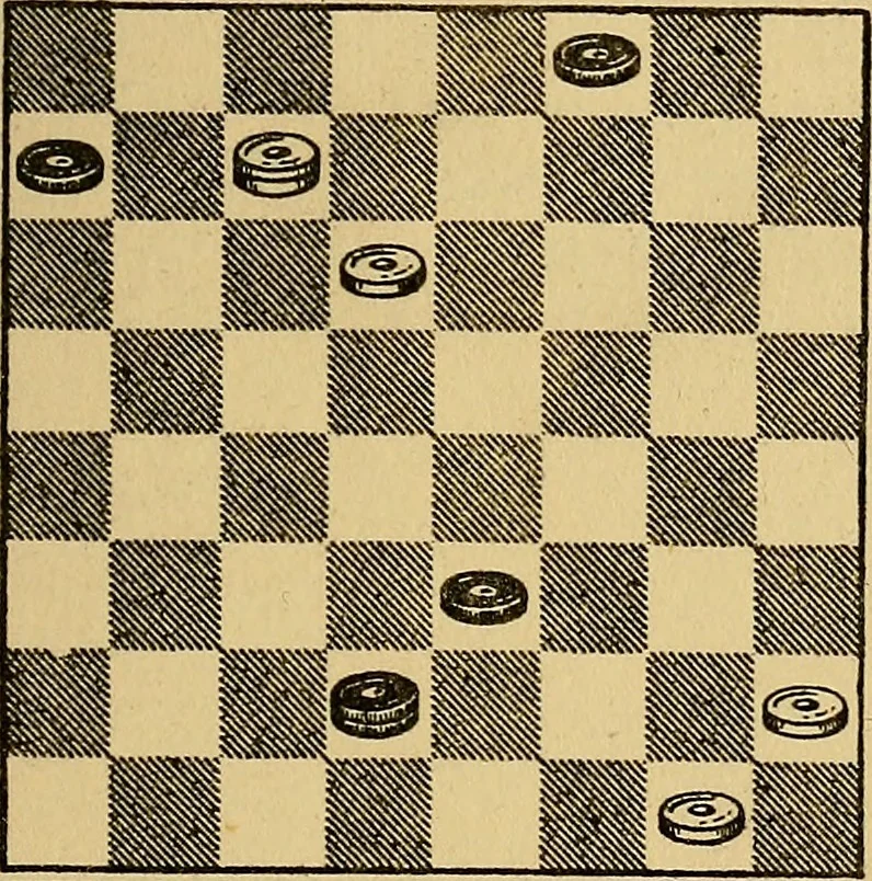 An illustration from Checker classics; the expert's handbook of American match games with analyses, notes, and diagrams, 1922, leaf 46