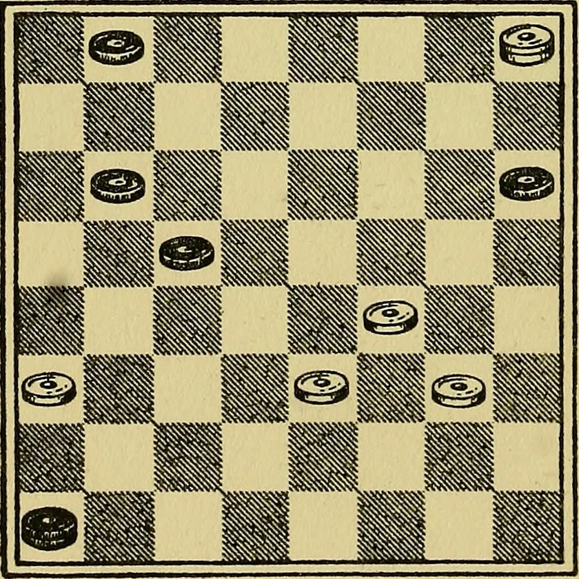 An illustration from Checker classics; the expert's handbook of American match games with analyses, notes, and diagrams, 1922, leaf 49