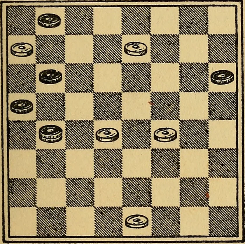 An illustration from Checker classics; the expert's handbook of American match games with analyses, notes, and diagrams, 1922, leaf 56