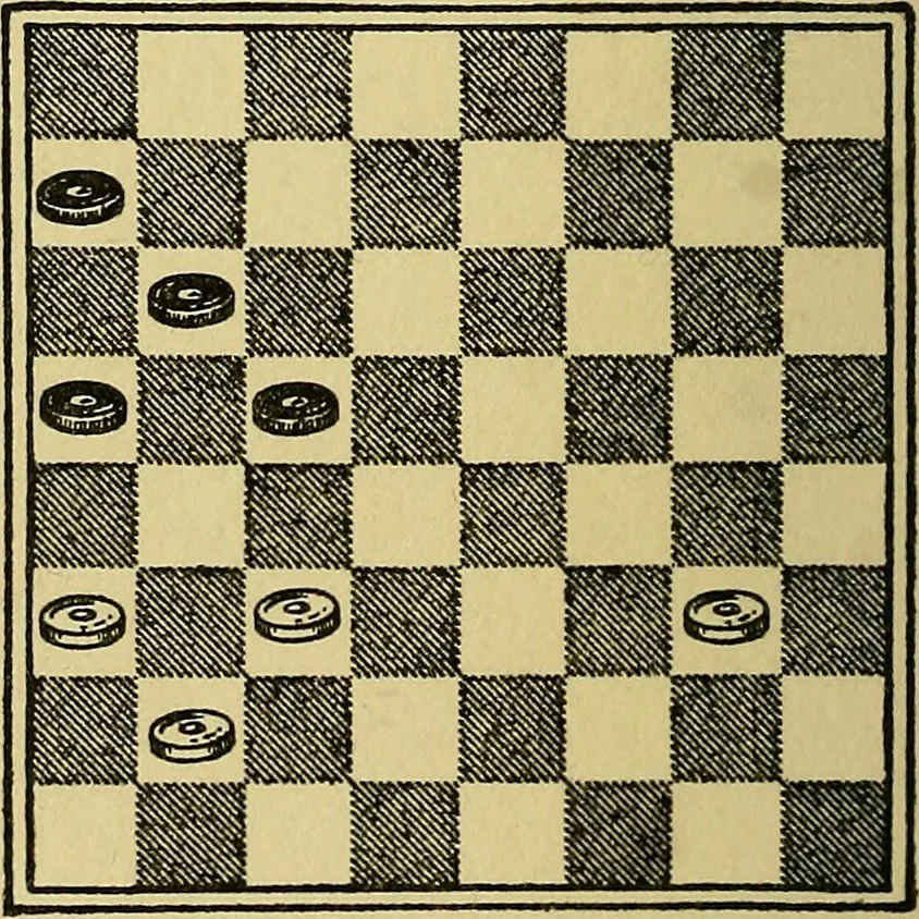 An illustration from Checker classics; the expert's handbook of American match games with analyses, notes, and diagrams, 1922, leaf 67