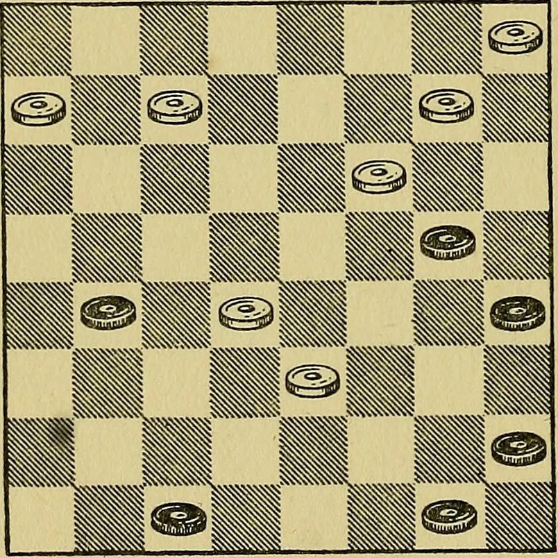 An illustration from Checker classics; the expert's handbook of American match games with analyses, notes, and diagrams, 1922, leaf 83
