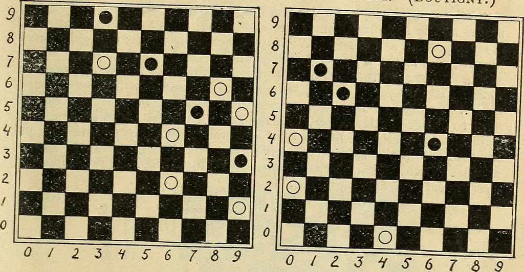 An illustration from Checkers; a treatise on the game, 1896, leaf 42