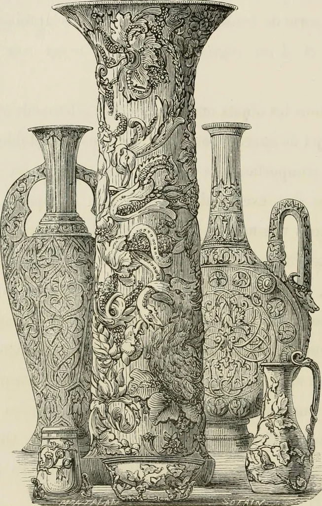 An illustration from Chefs-d'oeuvre des arts industriels; céramique -verrerie et vitraux-émaux-métaux-orfévrerie et bijouterie-tapisserie; deux cents gravures sur bois, 1866, leaf 201
