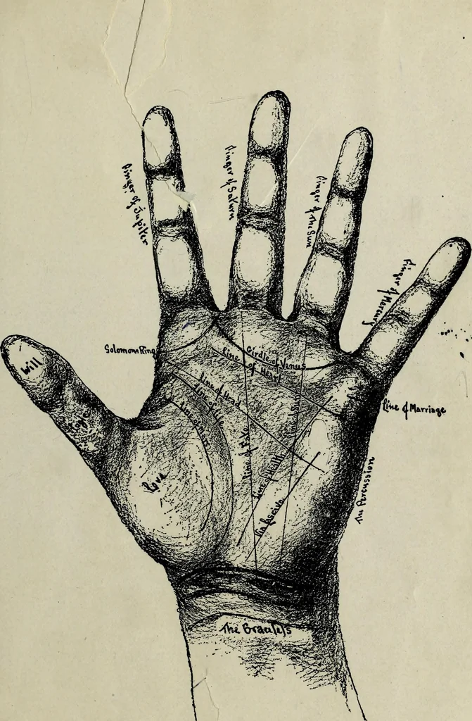 An illustration from Cheiro's language of the hand : complete practical work on the sciences of cheirognomy and cheiromancy, containing the system, rules, and experience of Cheiro [pseud.] fifty-five full-page illustrations, and over two hundred engravings of lines, mounts, and marks, 1900, leaf 116