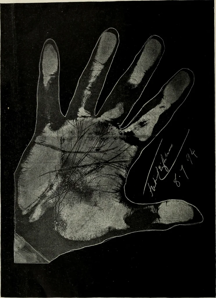 An illustration from Cheiro's language of the hand : complete practical work on the sciences of cheirognomy and cheiromancy, containing the system, rules, and experience of Cheiro [pseud.] fifty-five full-page illustrations, and over two hundred engravings of lines, mounts, and marks, 1900, leaf 247