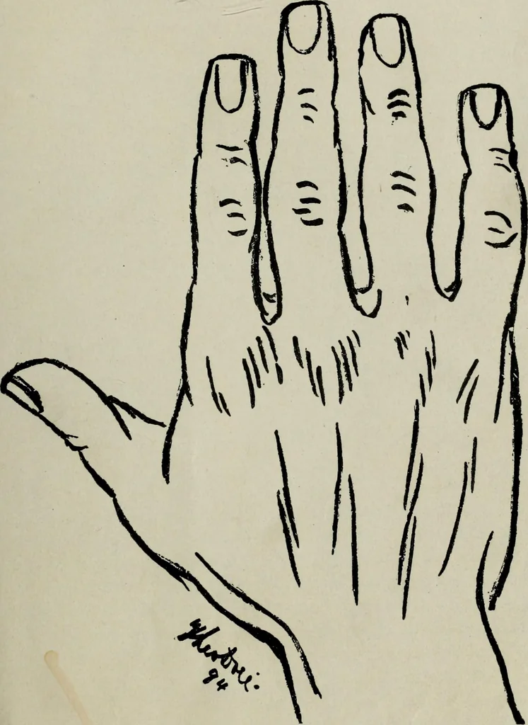 An illustration from Cheiro's language of the hand : complete practical work on the sciences of cheirognomy and cheiromancy, containing the system, rules, and experience of Cheiro [pseud.] fifty-five full-page illustrations, and over two hundred engravings of lines, mounts, and marks, 1900, leaf 52
