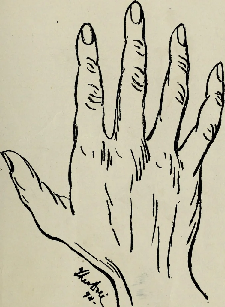 An illustration from Cheiro's language of the hand : complete practical work on the sciences of cheirognomy and cheiromancy, containing the system, rules, and experience of Cheiro [pseud.] fifty-five full-page illustrations, and over two hundred engravings of lines, mounts, and marks, 1900, leaf 70