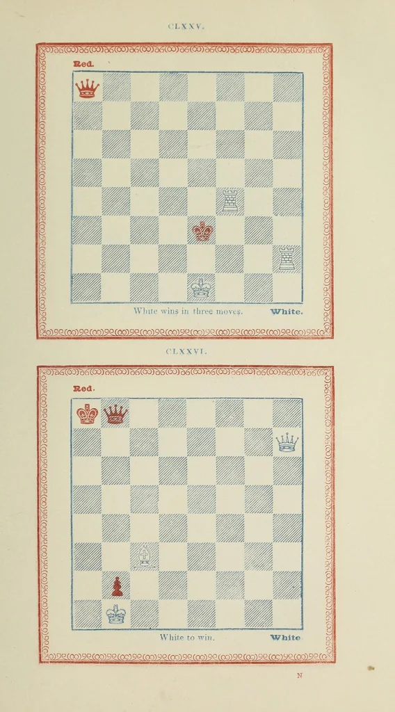 An illustration from The chess Euclid : a collection of two hundred chess problems and end-games, 1849, leaf 107
