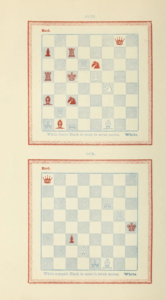 An illustration from The chess Euclid : a collection of two hundred chess problems and end-games, 1849, leaf 124
