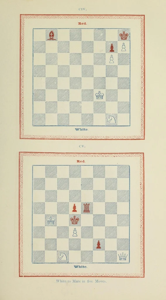 An illustration from The chess Euclid : a collection of two hundred chess problems and end-games, 1849, leaf 71