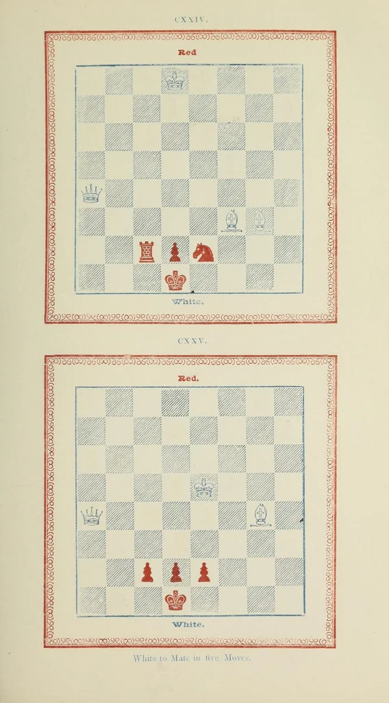 An illustration from The chess Euclid : a collection of two hundred chess problems and end-games, 1849, leaf 81