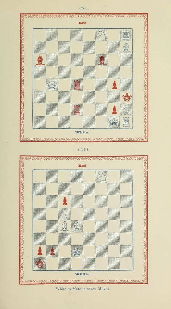 An illustration from The chess Euclid : a collection of two hundred chess problems and end-games, 1849, leaf 89