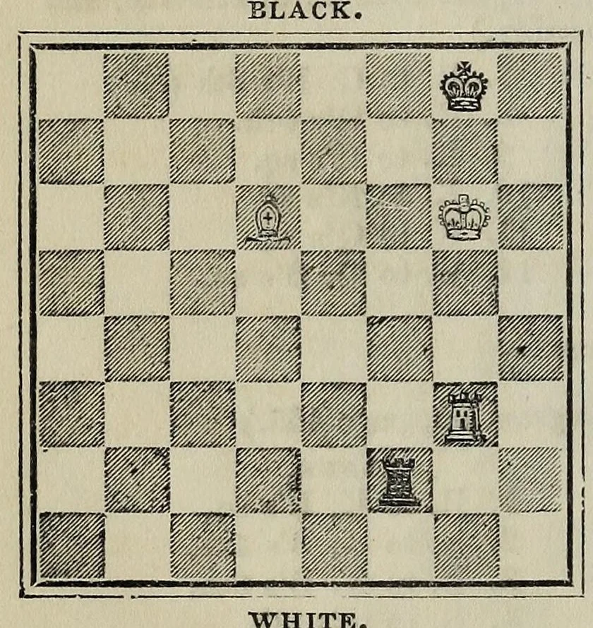 An illustration from The chess-player's handbook : a popular and scientific introduction to the game of chess, exemplified in games actually played by the greatest masters and illustrated by numerous diagrams of original and remarkable positions, 1848, leaf 488