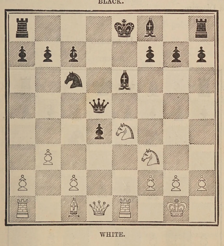 An illustration from The chess-players' manual : containing the laws of the game according to the revised code laid down by the British chess association in 1862, 1888, leaf 119
