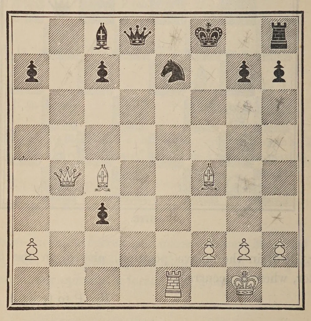 An illustration from The chess-players' manual : containing the laws of the game according to the revised code laid down by the British chess association in 1862, 1888, leaf 296