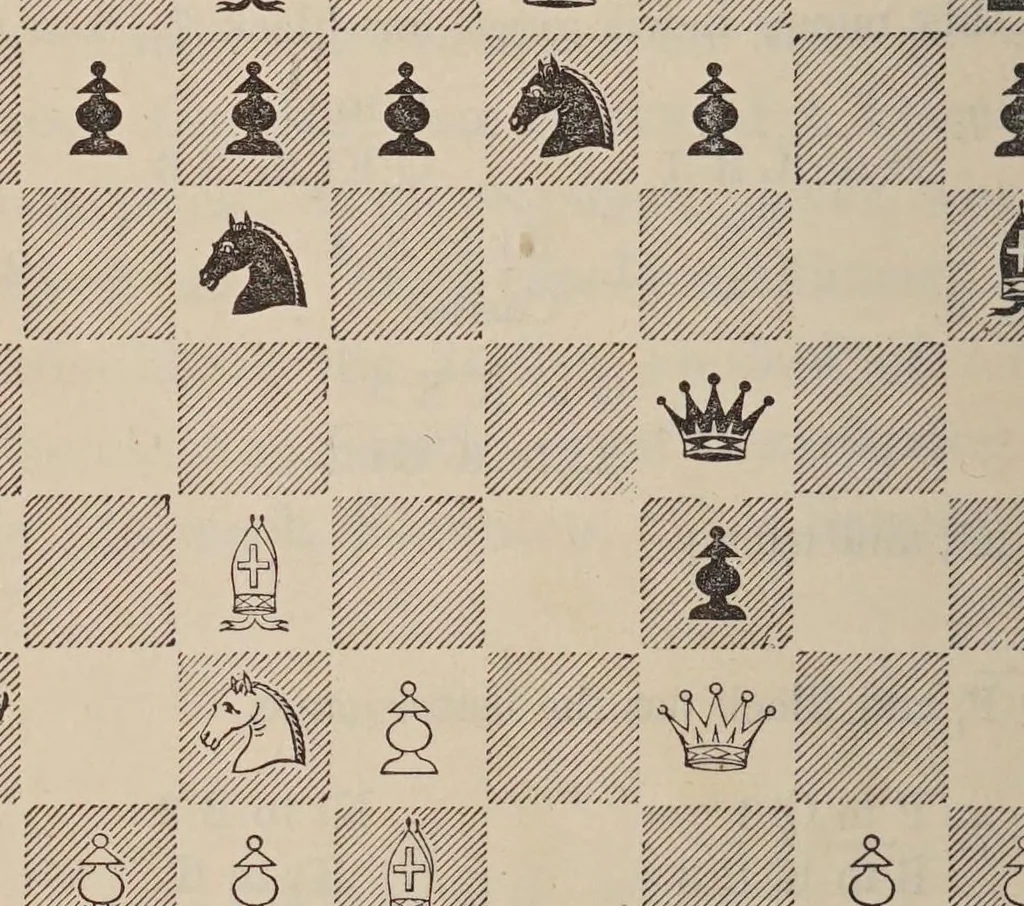 An illustration from The chess-players' manual : containing the laws of the game according to the revised code laid down by the British chess association in 1862, 1888, leaf 546