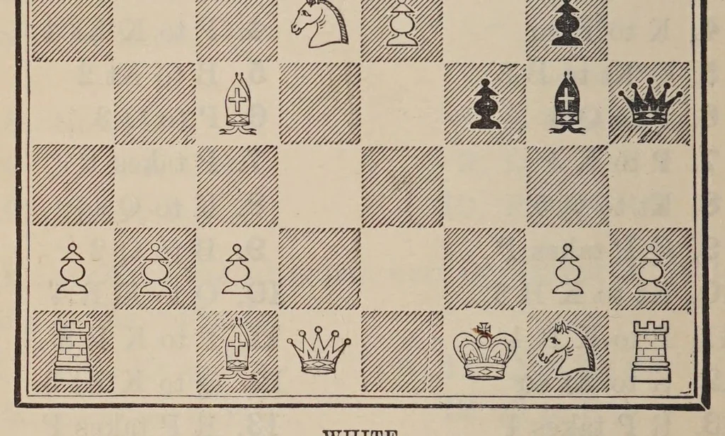 An illustration from The chess-players' manual : containing the laws of the game according to the revised code laid down by the British chess association in 1862, 1888, leaf 624