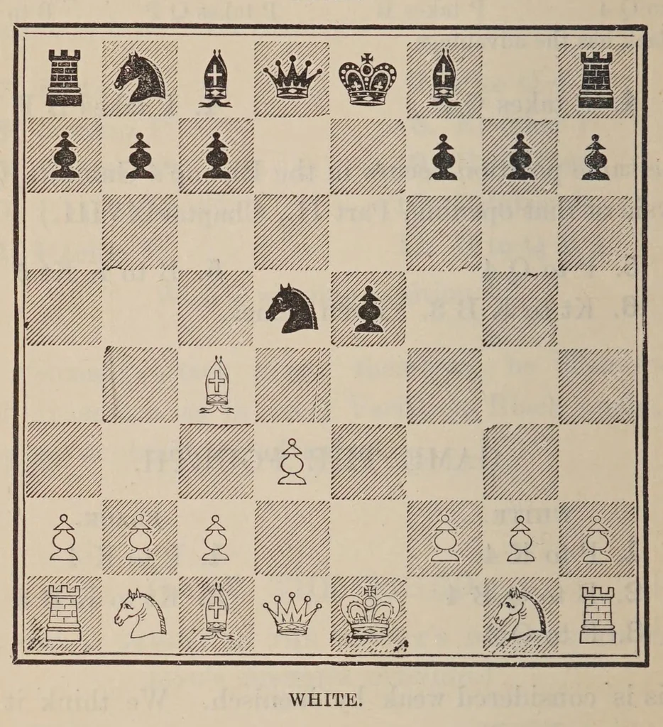 An illustration from The chess-players' manual : containing the laws of the game according to the revised code laid down by the British chess association in 1862, 1888, leaf 686
