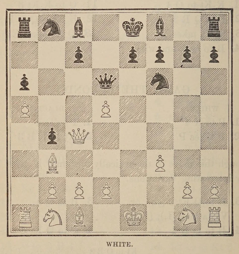 An illustration from The chess-players' manual : containing the laws of the game according to the revised code laid down by the British chess association in 1862, 1888, leaf 802