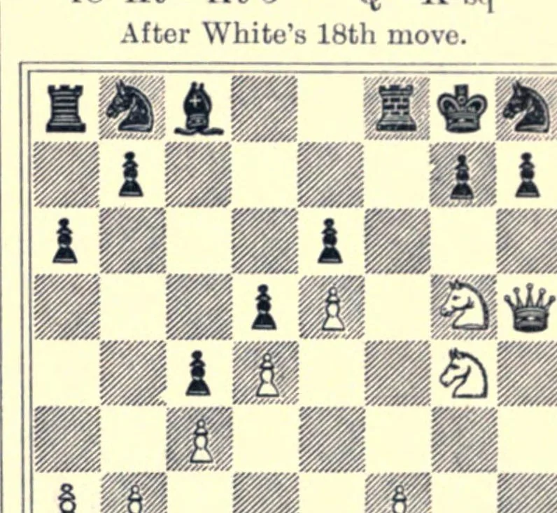 An illustration from Chess sparks; or, Short and bright games of chess, 1895, leaf 126
