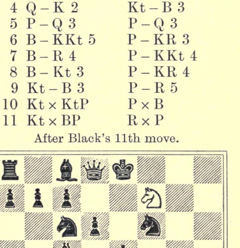An illustration from Chess sparks; or, Short and bright games of chess, 1895, leaf 55