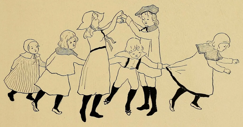 An illustration from Children's singing games, 1895, leaf 19