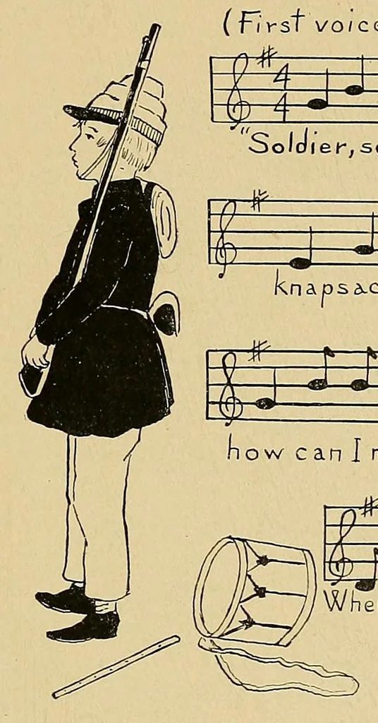 An illustration from Children's singing games, 1895, leaf 25
