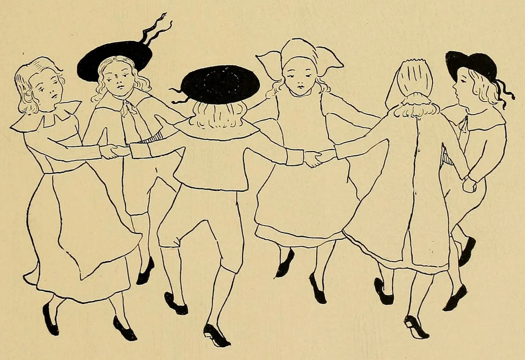 An illustration from Children's singing games, 1895, leaf 29