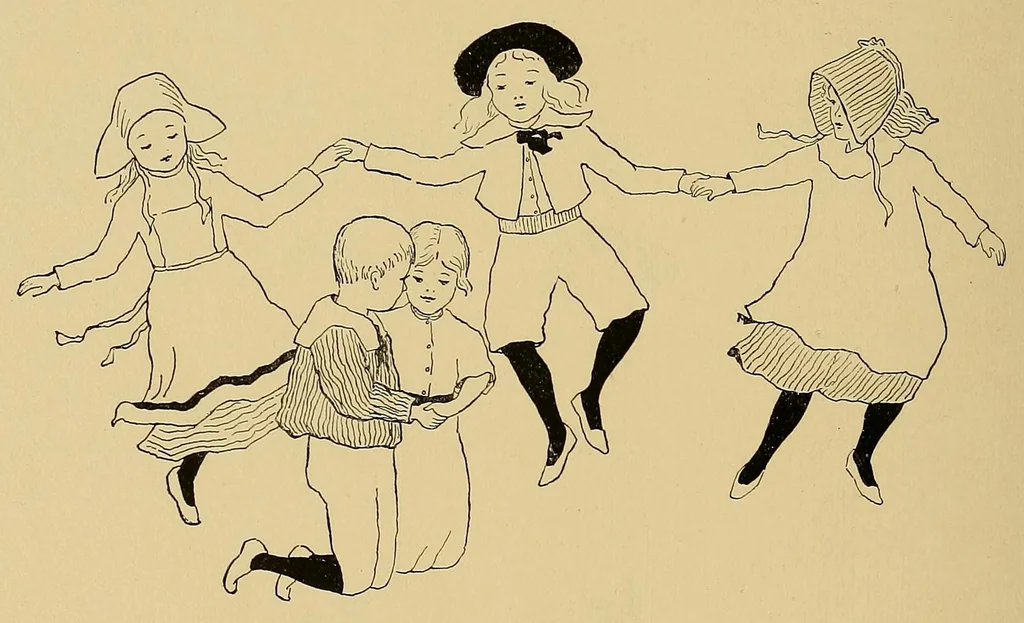 An illustration from Children's singing games, 1895, leaf 36