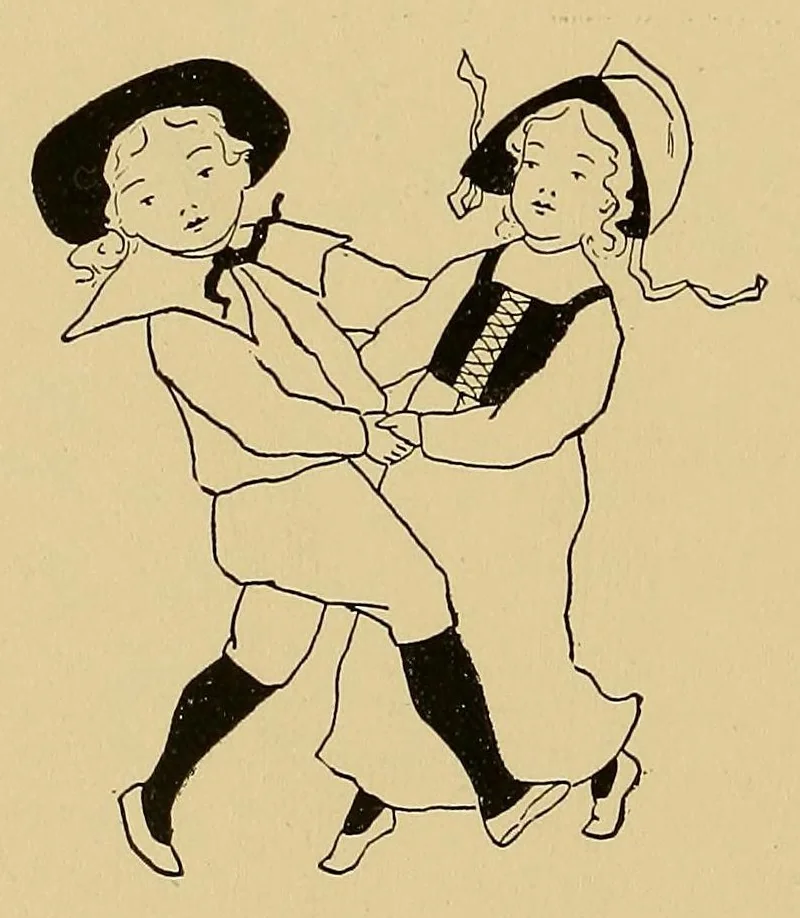 An illustration from Children's singing games, 1895, leaf 56