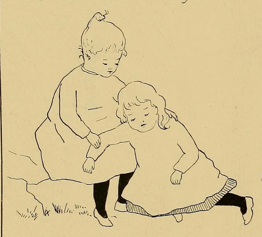 An illustration from Children's singing games, 1895, leaf 70