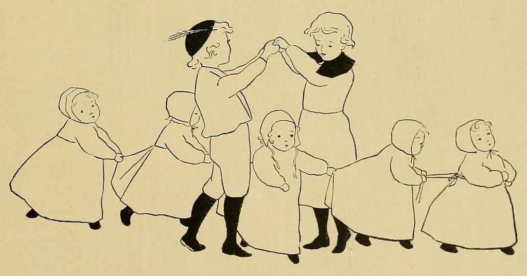 An illustration from Children's singing games, 1895, leaf 75