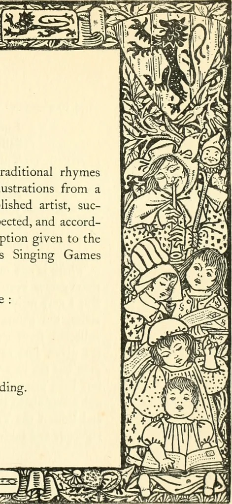 An illustration from Children's singing games, with the tunes to which they are sung, 1900, leaf 12