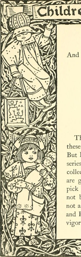 An illustration from Children's singing games, with the tunes to which they are sung, 1900, leaf 13