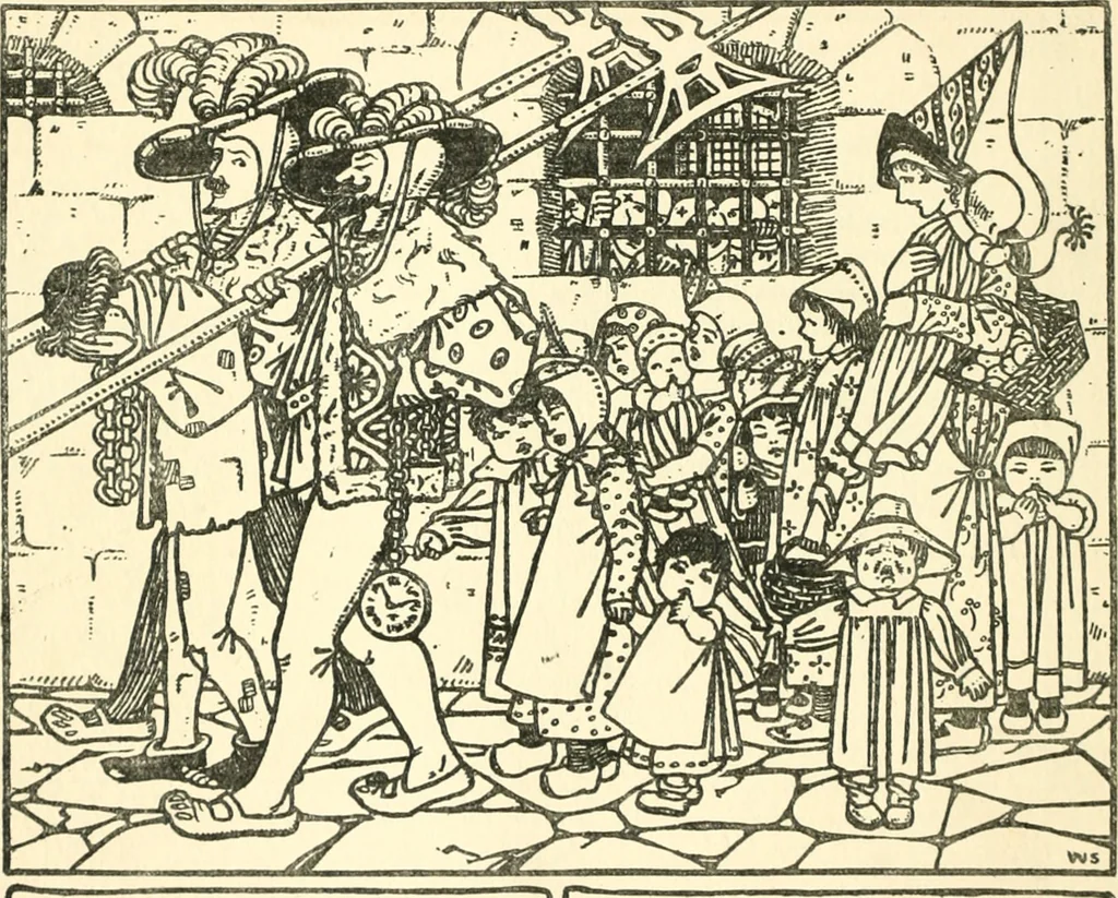 An illustration from Children's singing games, with the tunes to which they are sung, 1900, leaf 17