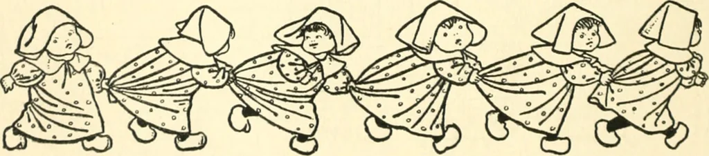 An illustration from Children's singing games, with the tunes to which they are sung, 1900, leaf 19