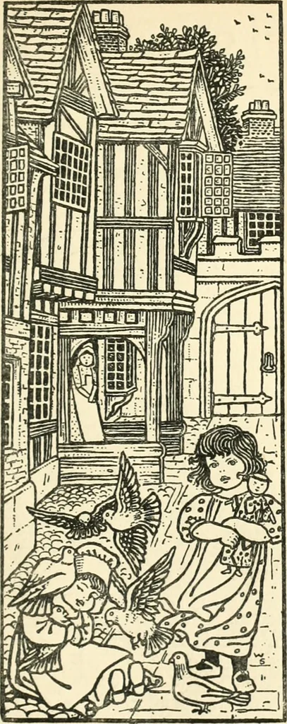 An illustration from Children's singing games, with the tunes to which they are sung, 1900, leaf 20