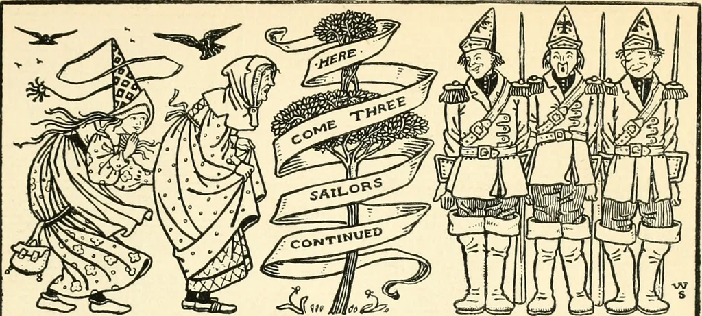 An illustration from Children's singing games, with the tunes to which they are sung, 1900, leaf 28