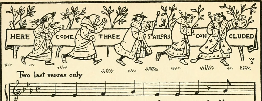An illustration from Children's singing games, with the tunes to which they are sung, 1900, leaf 30