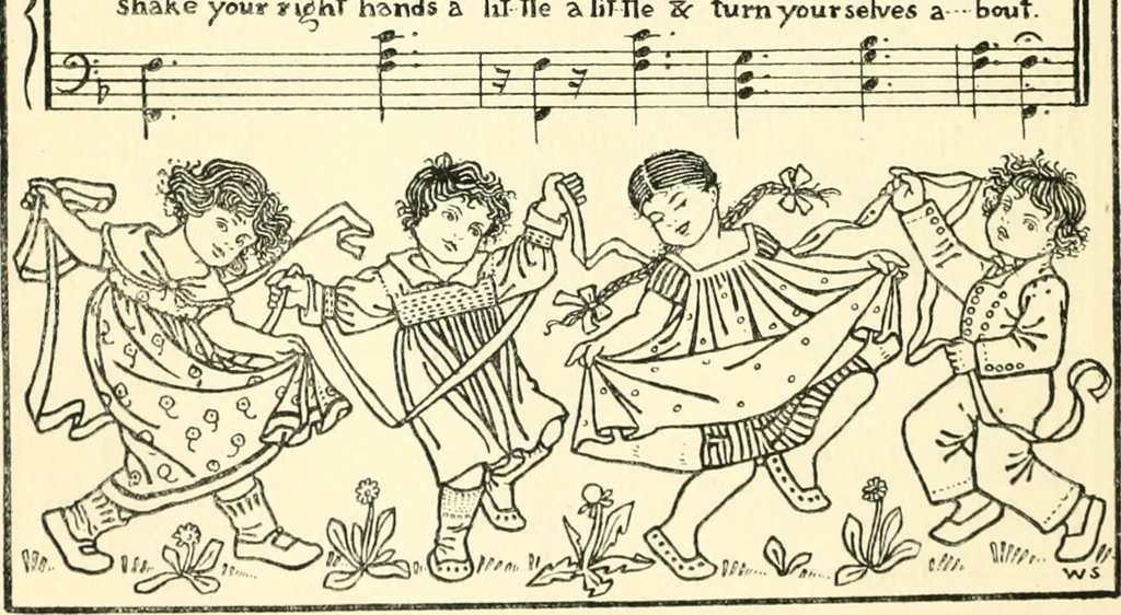 An illustration from Children's singing games, with the tunes to which they are sung, 1900, leaf 37