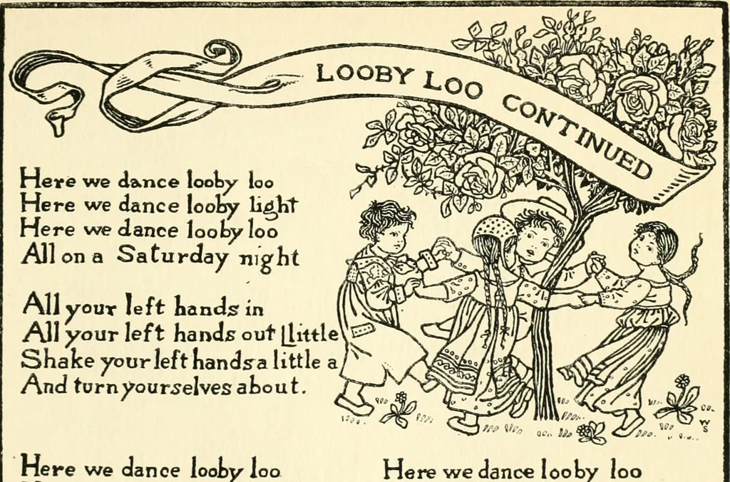An illustration from Children's singing games, with the tunes to which they are sung, 1900, leaf 38
