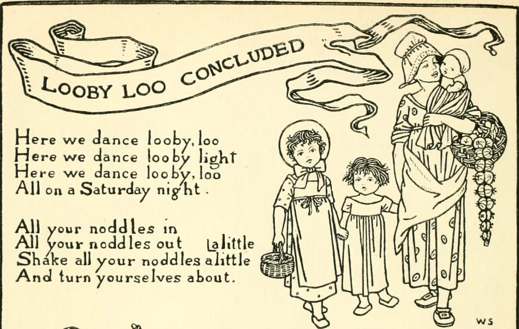 An illustration from Children's singing games, with the tunes to which they are sung, 1900, leaf 39